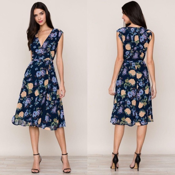 Anthropologie Floral Wrap Dress - Navy and Multicolor - Picture 1 of 3